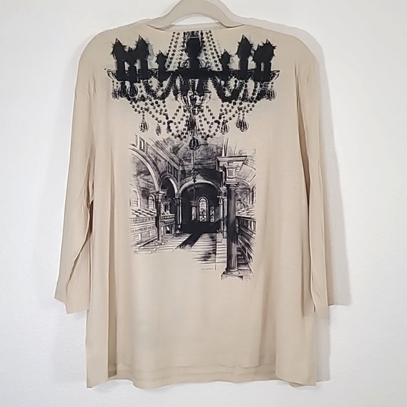 CHICO'S 3/4 Sleeve Giraffe Sequin Beaded Top Front/Back Graphics, size 3 (Large) - Picture 8 of 9